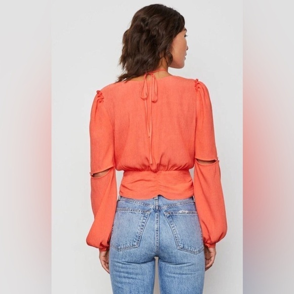 Bailey 44 Taj Long Sleeve Crinkle Texture Front Tie Cut Out Top Orange L - Picture 3 of 11